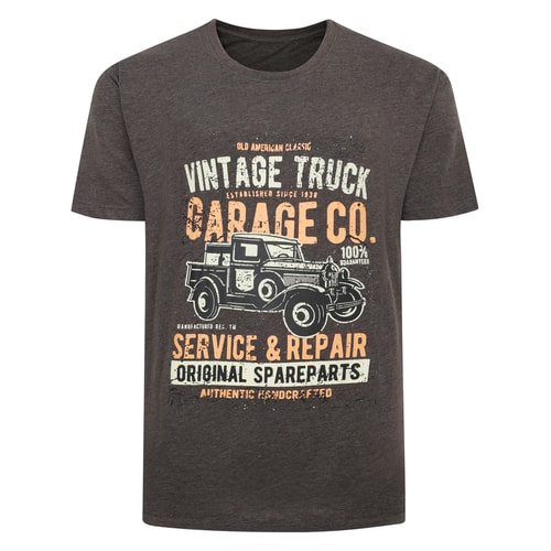 Bigdude Vintage Truck Print T-Shirt Charcoal Tall